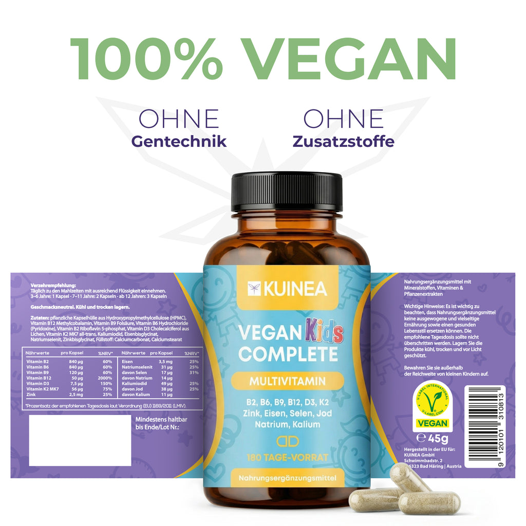 KUINEA Vegan Kids Complete – Multivitamin Kapseln (180 Stück)