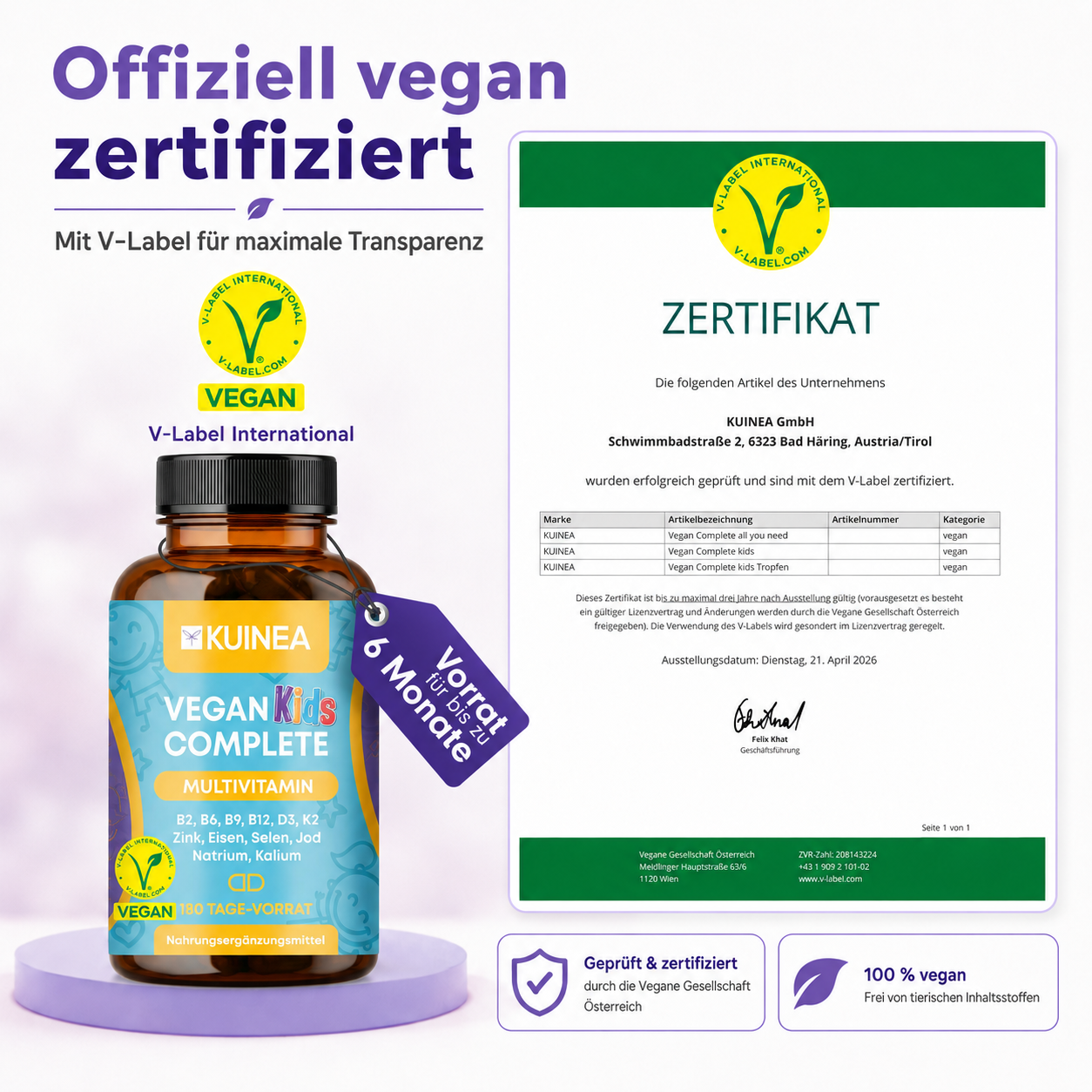 KUINEA Vegan Kids Complete – Multivitamin Kapseln (180 Stück)