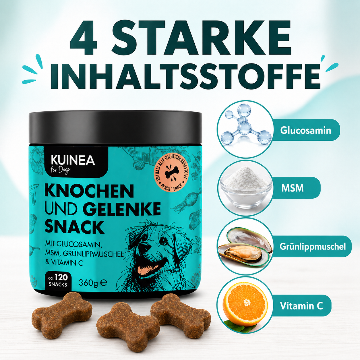 KUINEA for Dogs – Knochen & Gelenke Snack (120 Soft Chews, 360 g)
