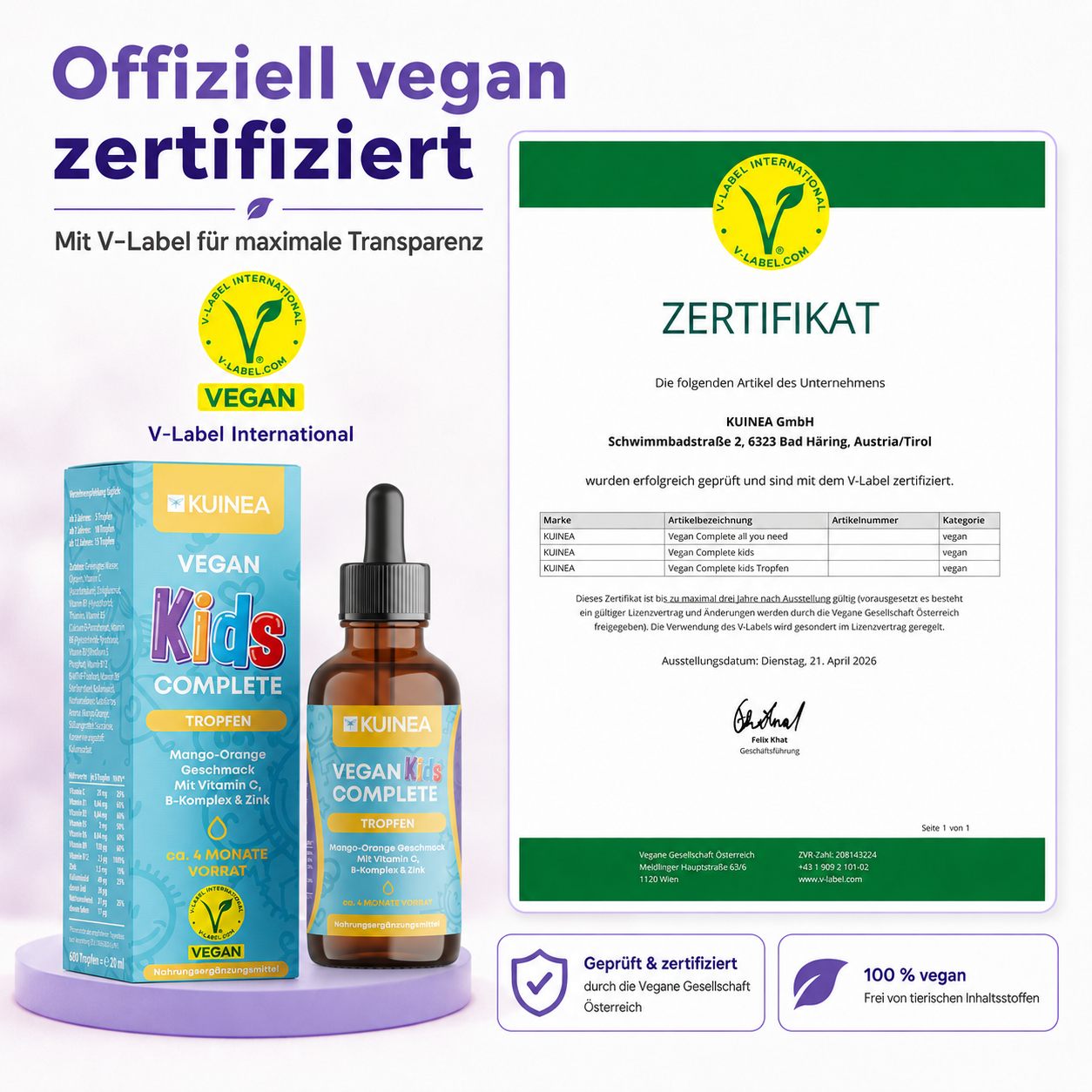 KUINEA Kids Multivitamin Tropfen – Mango-Orange (20 ml)